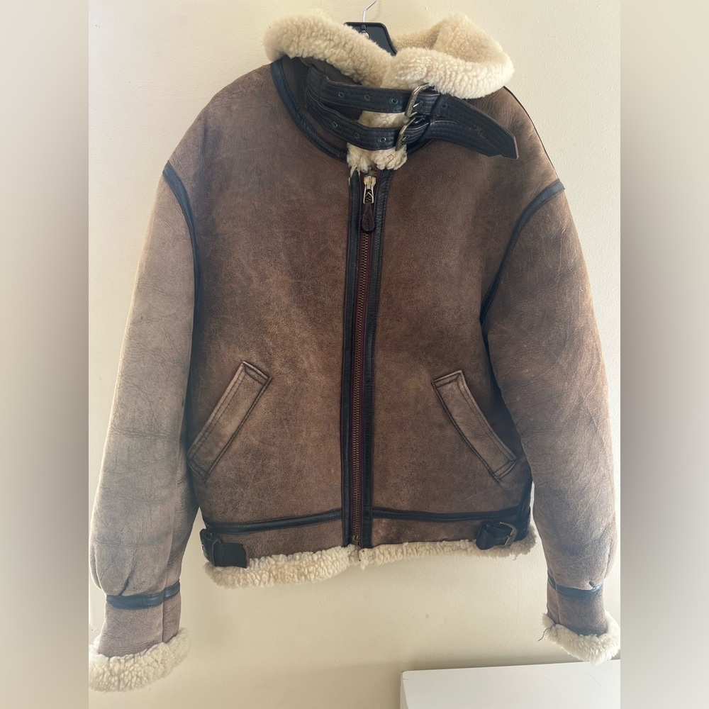 Men's Shearling Aviator Jacket - Brown - Picture 2 of 15
